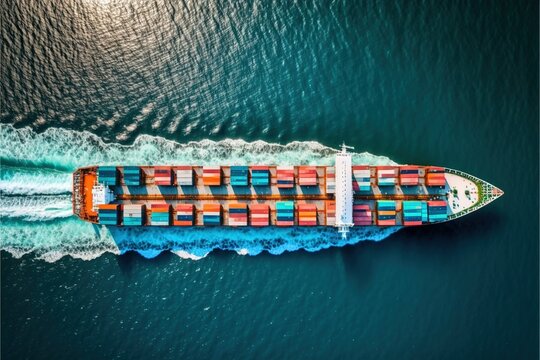 container ship float on the tropical sea, ai generated