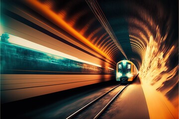 Speed and Motion, Train Ride through a Tunnel in a Modern City , ai generated