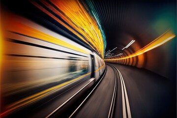 Obraz na płótnie Canvas Speed and Motion, Train Ride through a Tunnel in a Modern City , ai generated