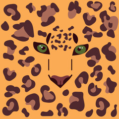 Leopard face print. Vector seamless pattern. Animal jaguar skin background with black and brown spots on beige backdrop. Abstract exotic jungle texture. Repeat design for decor, fabric, textile