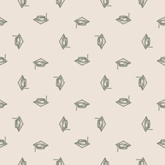 Graduate hat engraved seamless pattern. Vintage element education in hand drawn style. Sketch texture for fabric, wallpaper, textile, print, title, wrapping paper. Vector illustration.