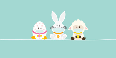Banner Osterei Weißer Osterhase & Schaf Maske Türkis