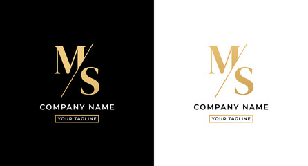 MS logo letter or MS letter logo vector on white and black background. MS letter logo with go concept. Elegant gold colored MS letter logo. Suitable for company logos with the initials M And S.