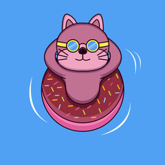 Cute cat relaxing with swim donut
