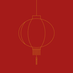 Hanging golden lantern. Happy Chinese New Year. Year of the rabbit. 2023. Vector illustration, flat design