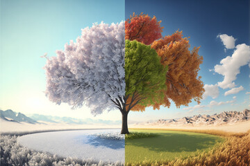 view of all four seasons, landscape.. Generative AI