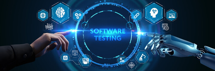 Inscription SOFTWARE TESTING on the virtual display. Business, modern technology, internet and networking concept. 3d illustration