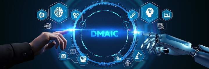DMAIC, Six Sigma. Define, Measure, Analyse, Improve, Control. Standard quality control and lean manufacturing concept. 3d illustration