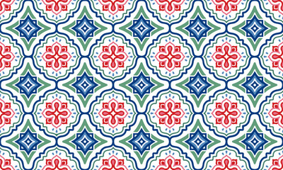 Ethnic Abstract Background cute green blue red geometric tribal ikat folk Motif Arabic oriental native pattern traditional design carpet wallpaper clothing fabric wrapping print batik folk knit vector