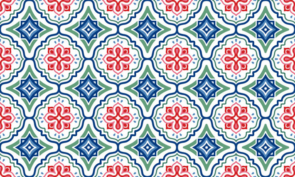 Ethnic Abstract Background cute green blue red geometric tribal ikat folk Motif Arabic oriental native pattern traditional design carpet wallpaper clothing fabric wrapping print batik folk knit vector
