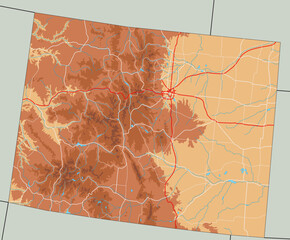 High detailed Colorado physical map.