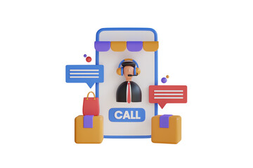 3d rendering of a customer service illustration. Call center, online customer support. Contact Us Customer Service For Personal Assistant Service. 3D Rendering