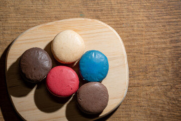 Closeup of Colorful macaroon. High quality photo of French Macaroon cookies 