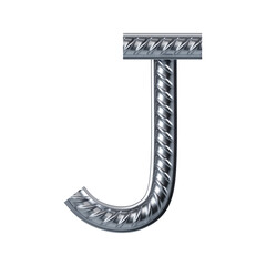 Letter j. font from construction rebar. 3D render