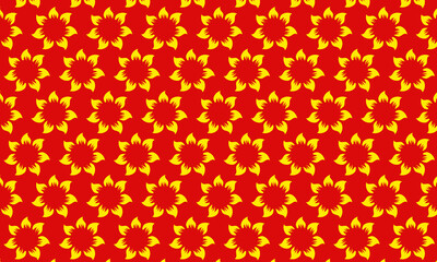 Seamless yellow and red  pattern with fire wallpaper, Sunflowers fabric design illustration, floral background, paper style