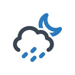 Rainy Night icon - vector illustration . Rain, Rainy, Night, Precipitation, Weather, Climate, Forecast, Moon, line, outline, icons .