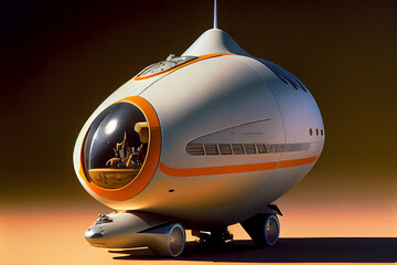 A beautiful and intricate intergalactic single-person speed rocket for running errands around the Solar System. It is surreal and elegant, with large windows allowing us to see inside the vessel.
