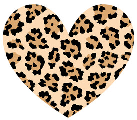 Leopard print textured heart shape. Abstract paint spot with wild animal cheetah skin pattern. illustration.
