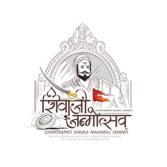 Creative vector silhouette line art sketch of Chhatrapati Shivaji Maharaj with  maratha flag .