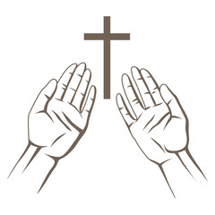 Christian illustration of hands folded in prayer. Happy Easter image.