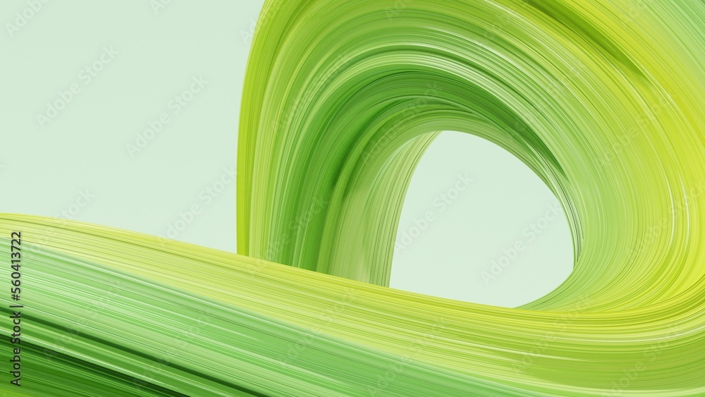 Fototapete abstract 3d rendering of twisted lines. modern green background design, illustration of a futuristic