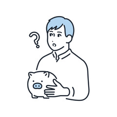 ブタの貯金箱を持つ若い男性のシンプルなベクターイラスト素材