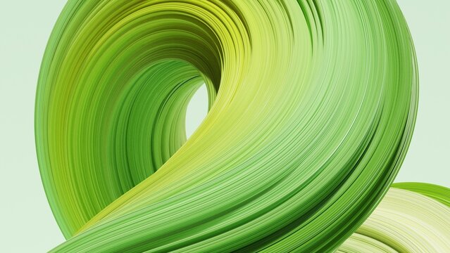 Abstract 3d rendering of twisted lines. Modern green background design, illustration of a futuristic shape