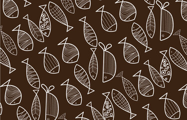 Fishes seamless pattern. Sketched fish background, doodle sea tile, drawing fishing symbols, ocean fish vector illustration