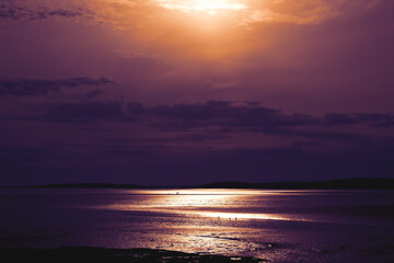 Beautiful scenery of purple sunset on the sea