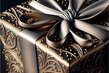 Festive gift wrapping gift with bow. AI