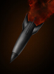 Flying rocket on a black background