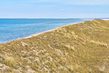 high dune on the darss. Viewpoint in the national park. Beach, Baltic Sea, sky and sea