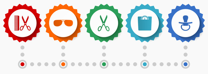 Lifestyle vector icons, beauty and fashion flat design web badges collection, business infographic template