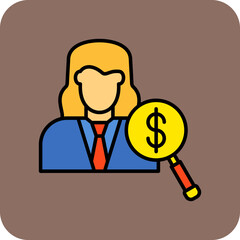 Female Auditor Multicolor Round Corner Filled Line Icon