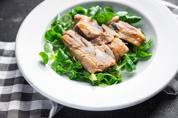 sardine salad vegetable dish fresh healthy meal food snack on the table copy space food background rustic top view keto or paleo diet