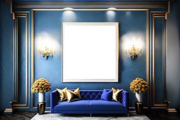 Mockup Empty Poster Frame in a Living Room Interior 3D  Backdrop Vorlage Layout Generative AI Digital Art 