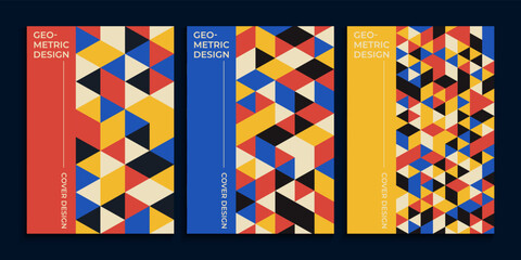 Book cover with geometric triangles in retro bauhaus color