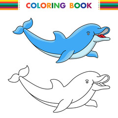 Black and White Cartoon Vector Illustration of Dolphin Sea Life Animal for Coloring Book