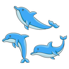 Vector Set of Cartoon Dolphin Illustrations