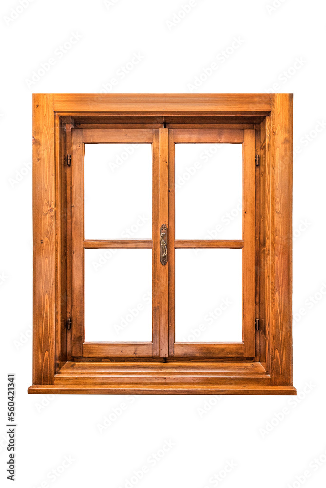 Wall mural Wooden window isolated on white background view from inside