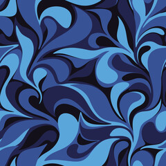 Seamless pattern with abstract curly floral ornament. Modern endless camo texture with drops and leaves. Vector background.