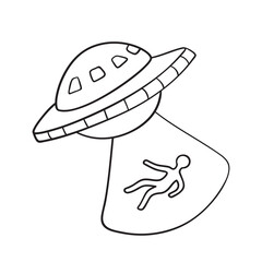 Isolated vector illustration of ufo spaceship. Cute thin line icon for design, cover etc.