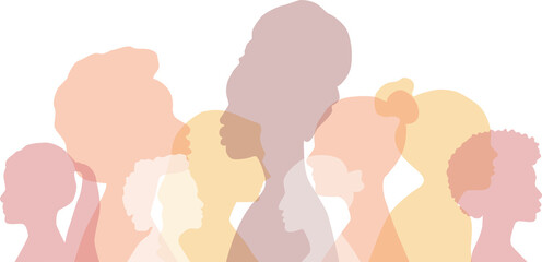 Women stand together. Transparent background.