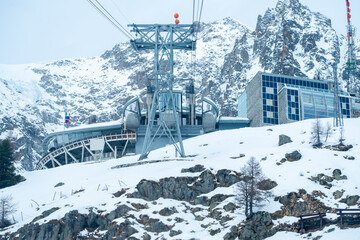 Cable car in the Alps near Mont Blanc