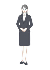 正面で手を組む 黒いスーツ姿の女性 全身