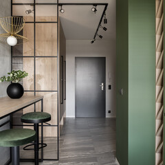 Stylish apartment interior with spacious corridor