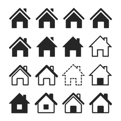 Simple flat house icon collection isolated on a white background. Set of home symbols for apps and websites. Real estate, property, ownership, and insurance concept. Vector illustration