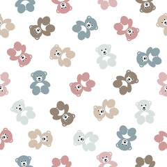 Seamless vector pattern of Teddy bear on white background
