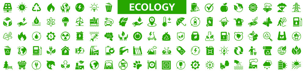 Fototapeta Ecology icons set. Set of 100 Ecology icons collection. Nature, eco, green, recycling symbol. obraz