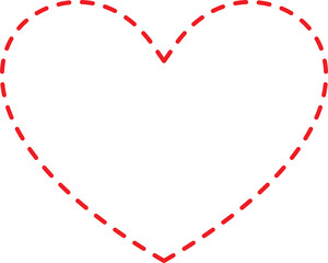 Red dash line heart frame , border, PNG illustration with transparent background